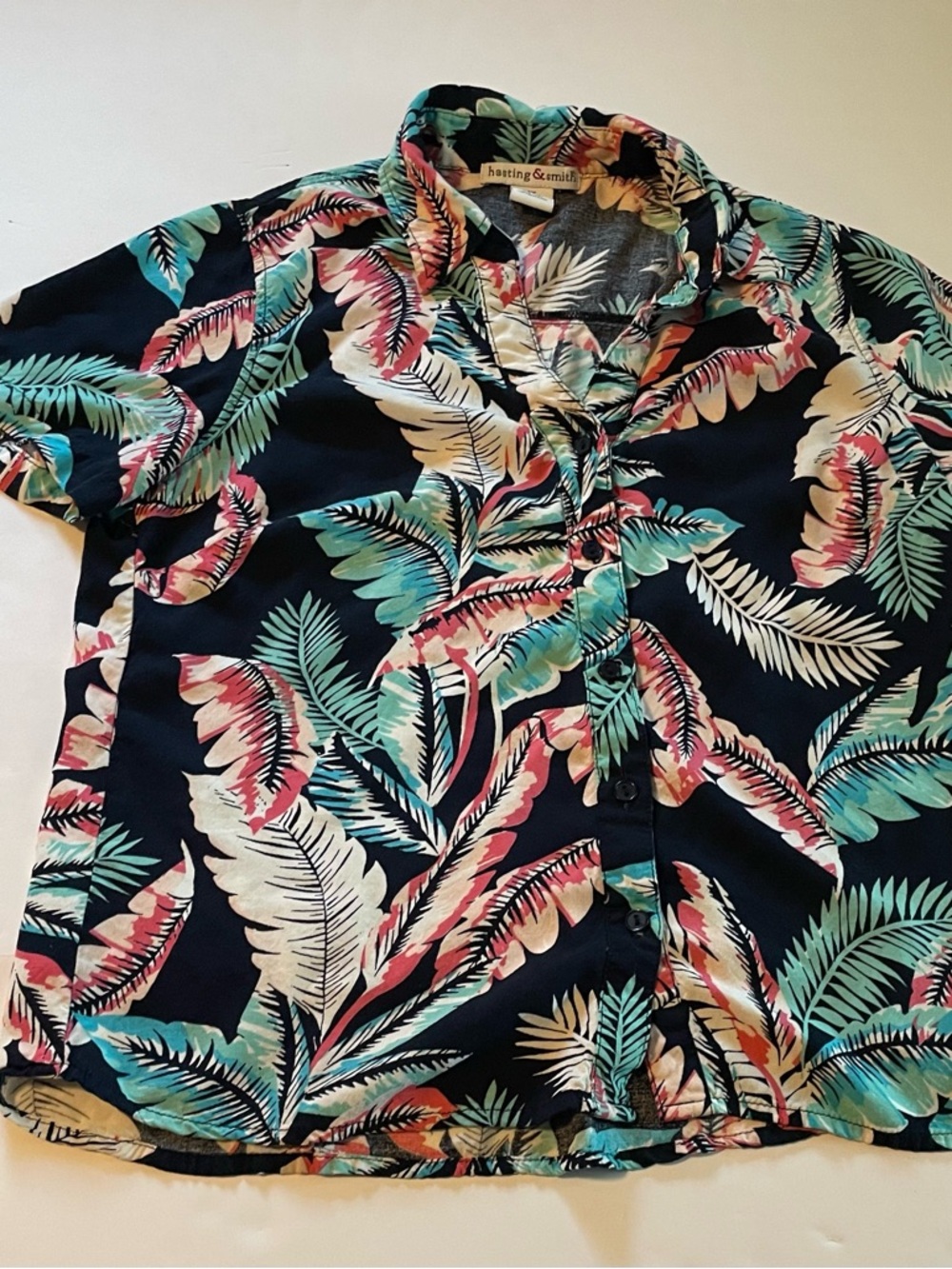Hasting & Smith Navy Tropical Print Button-Down Shirt